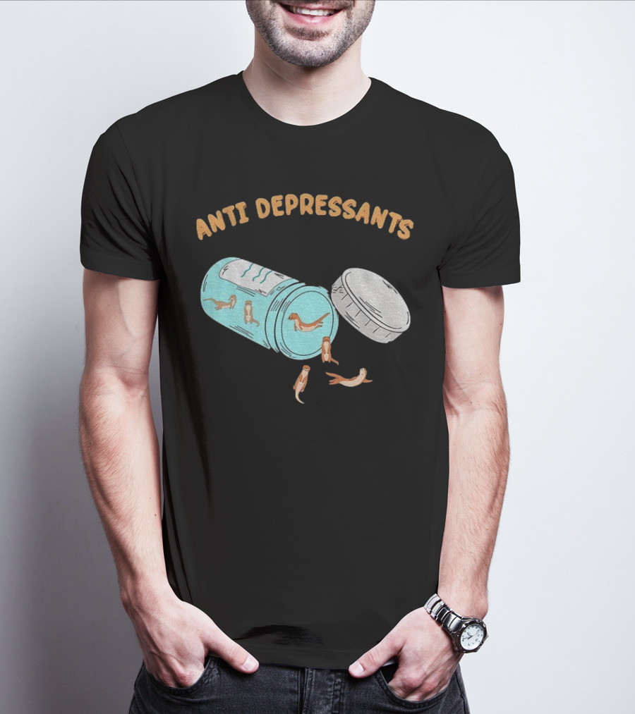 Anti Depressants Otter Pill Bottle Twist Fun T-Shirt