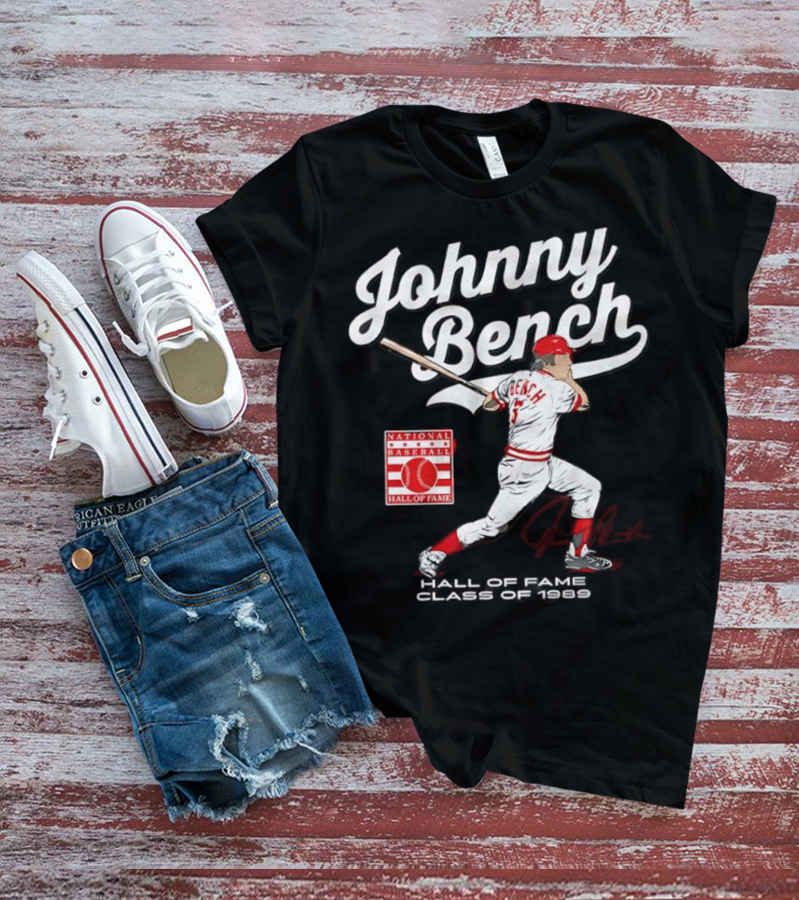 Johnny Bench National Baseball Hall Of Fame Class Of 1989 Signature T-Shirt