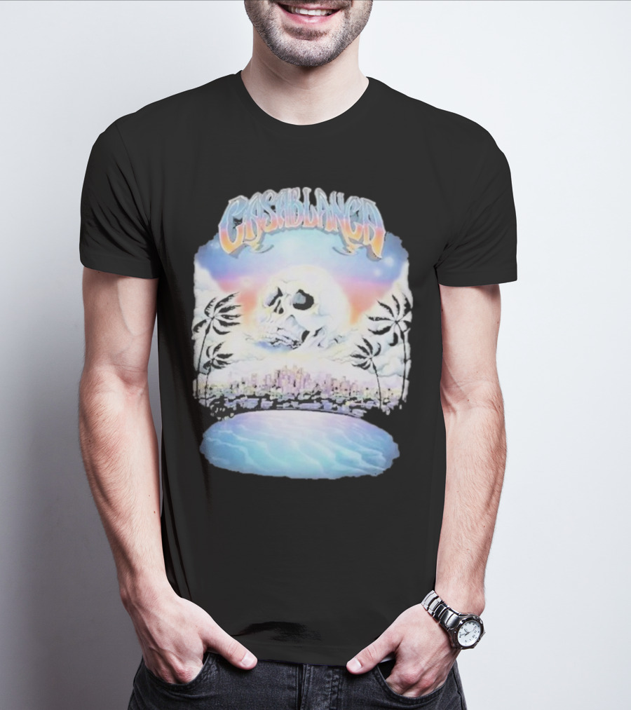 Laura Redman Club Casablanca Skull Palm Trees Sunset Coastal Scene T-Shirt