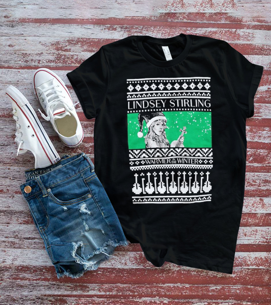 Lindsey Stirling Warmer In The Winter 8 Bit Ugly Holiday Xmas Christmas Santa Violin T-Shirt