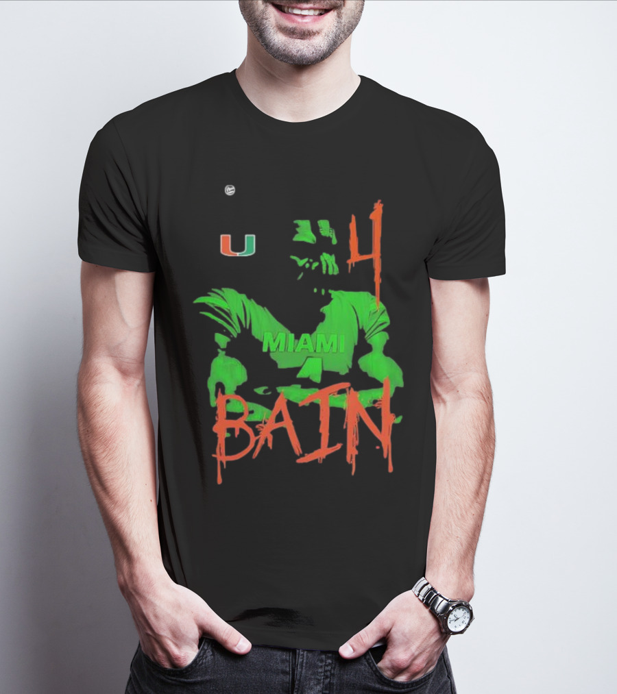 Miami Hurricanes Bain Player U 4 Green-Orange Heroes T-Shirt