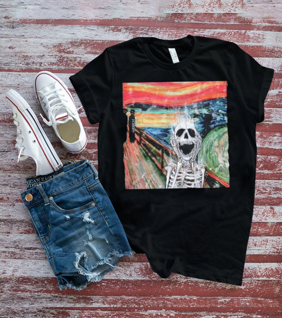 Skeleton Scream Edvard Munch Style Famous Painting Parody T-Shirt