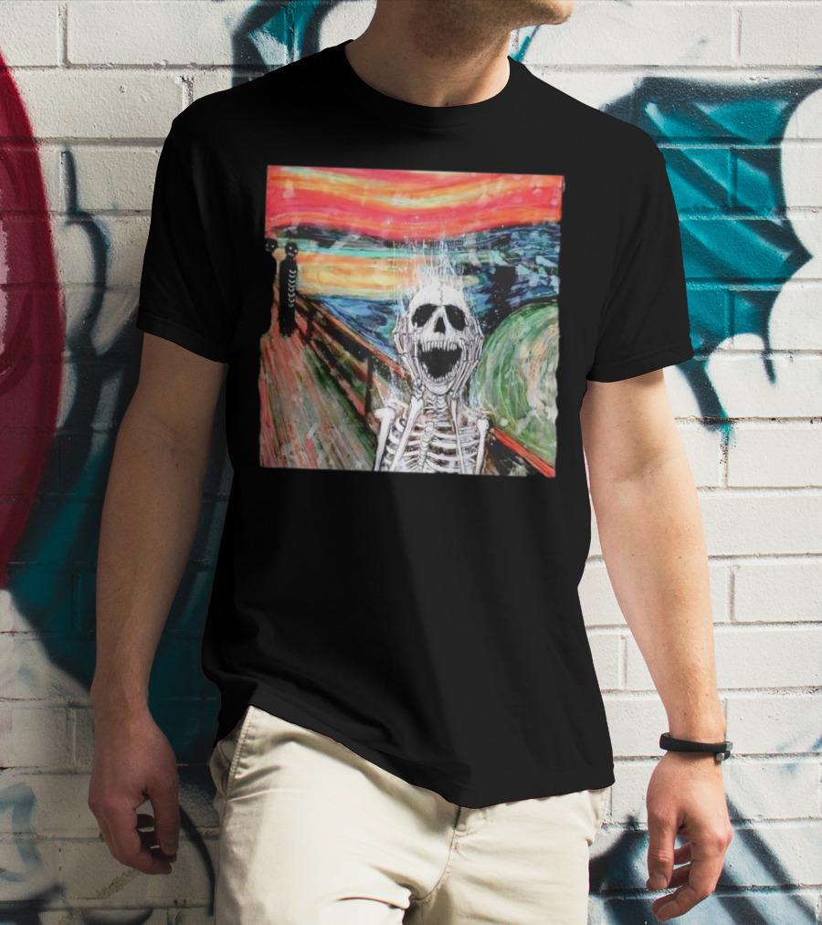 Skeleton Scream Edvard Munch Style Famous Painting Parody T-Shirt