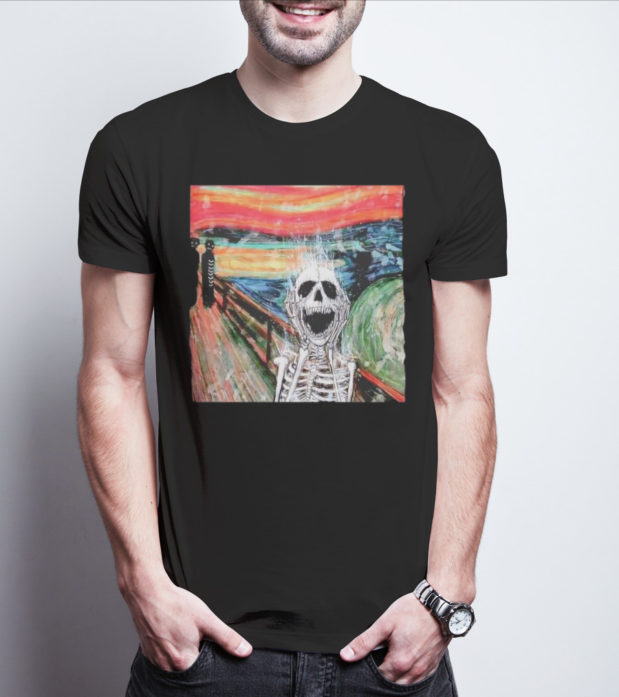Skeleton Scream Edvard Munch Style Famous Painting Parody T-Shirt