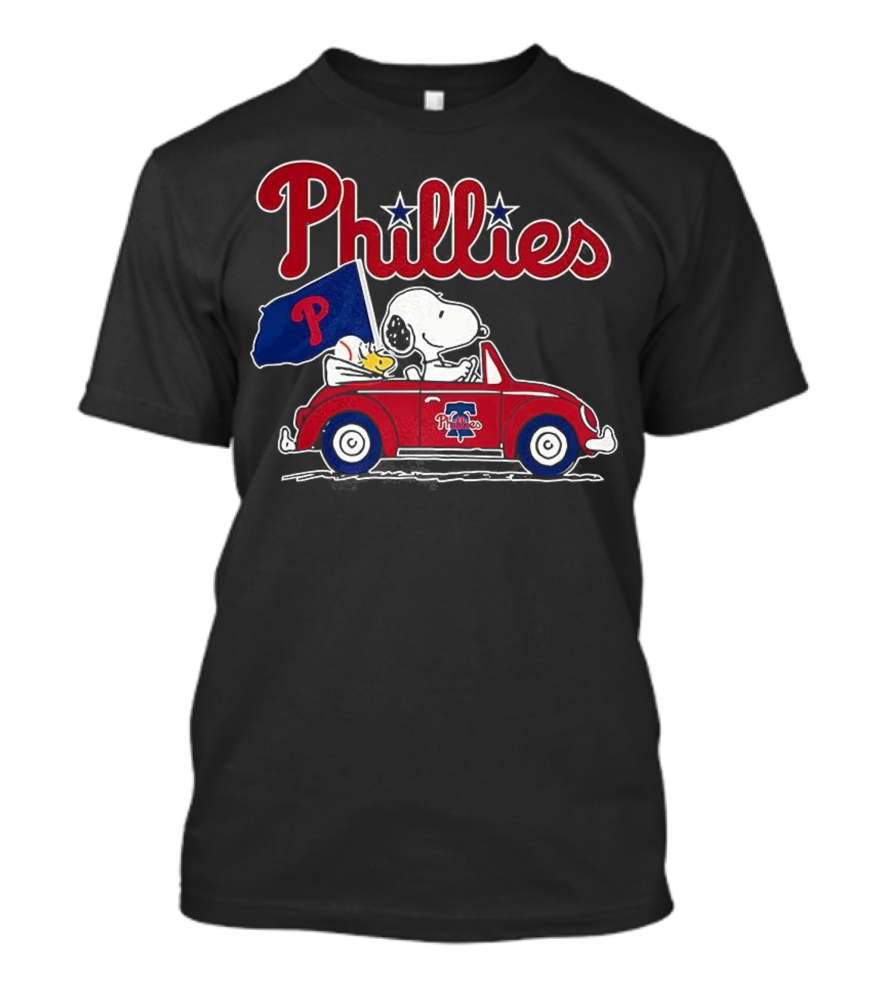 Snoopy Woodstock Philadelphia Phillies Car Baseball Flag T-Shirt