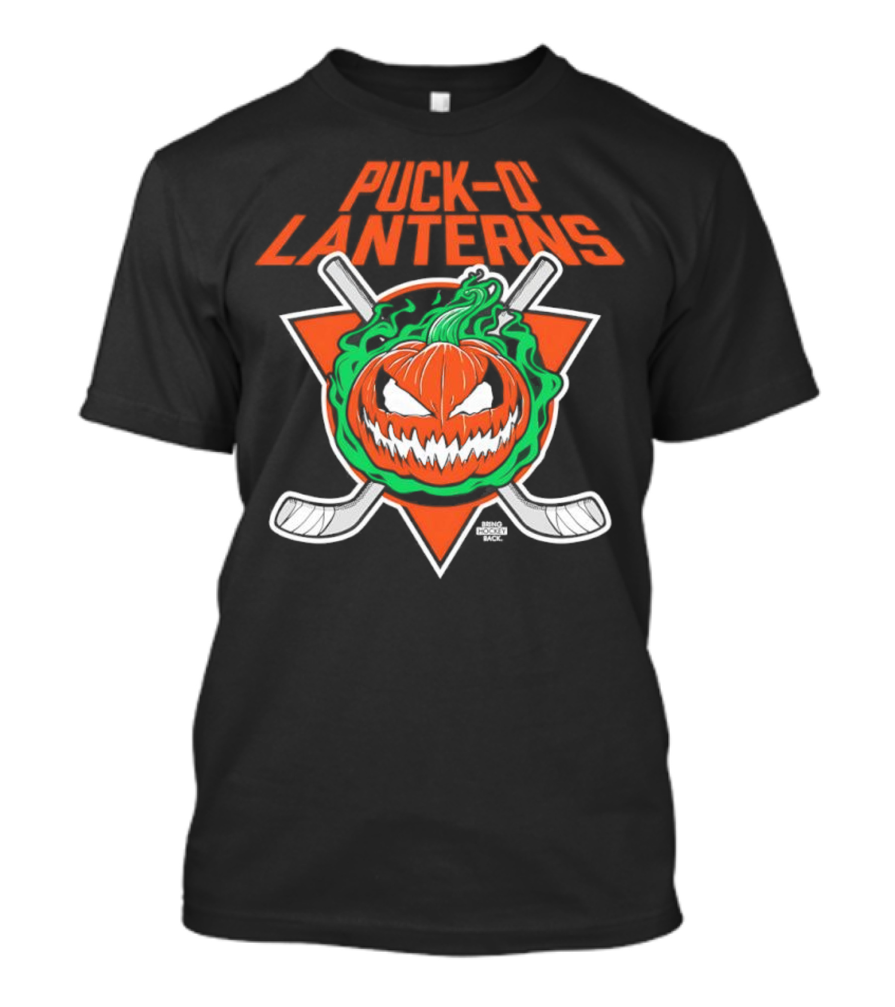 PUck O’ Lanterns Halloween Hockey Theme With Pumpkin And Crossed Sticks T-Shirt