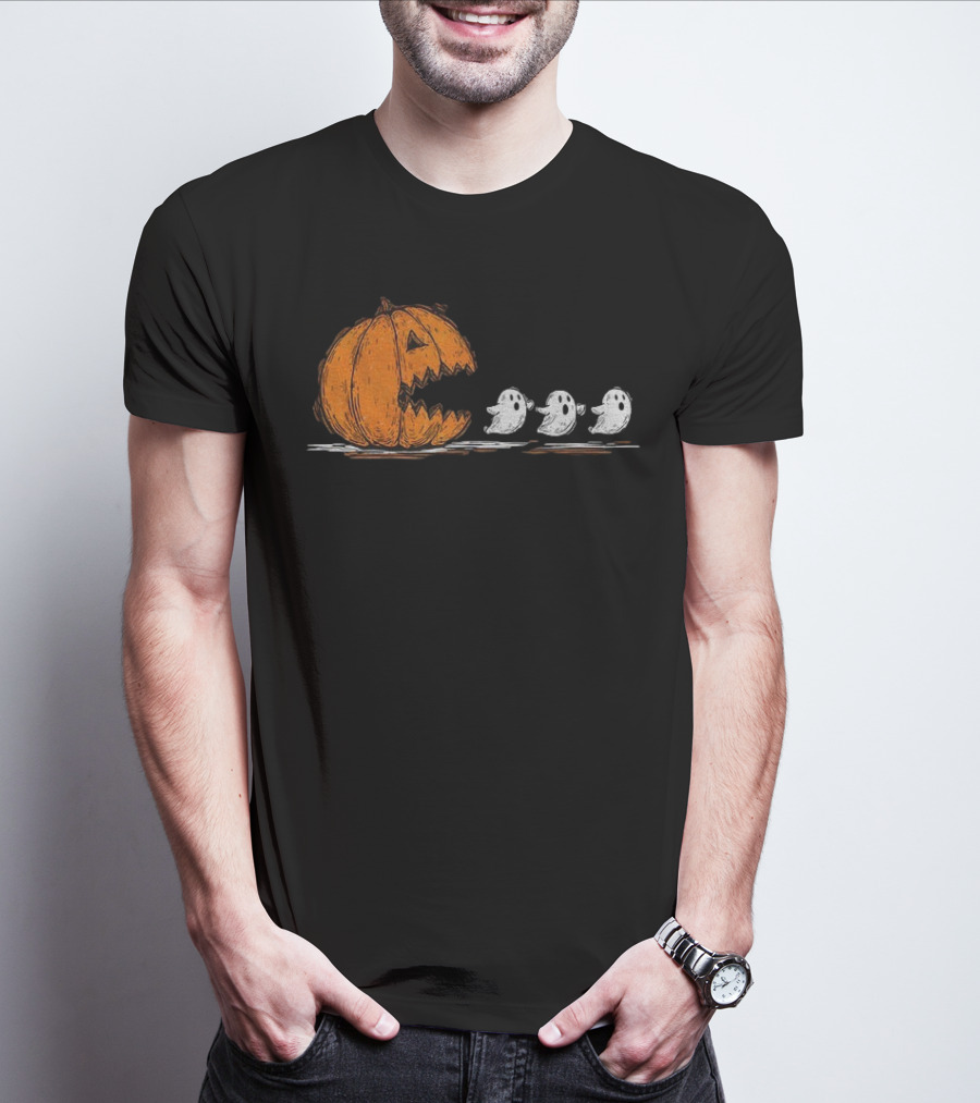 Pumpkin Chasing Ghosts Spooky Season Funny Halloween Vintage T-Shirt