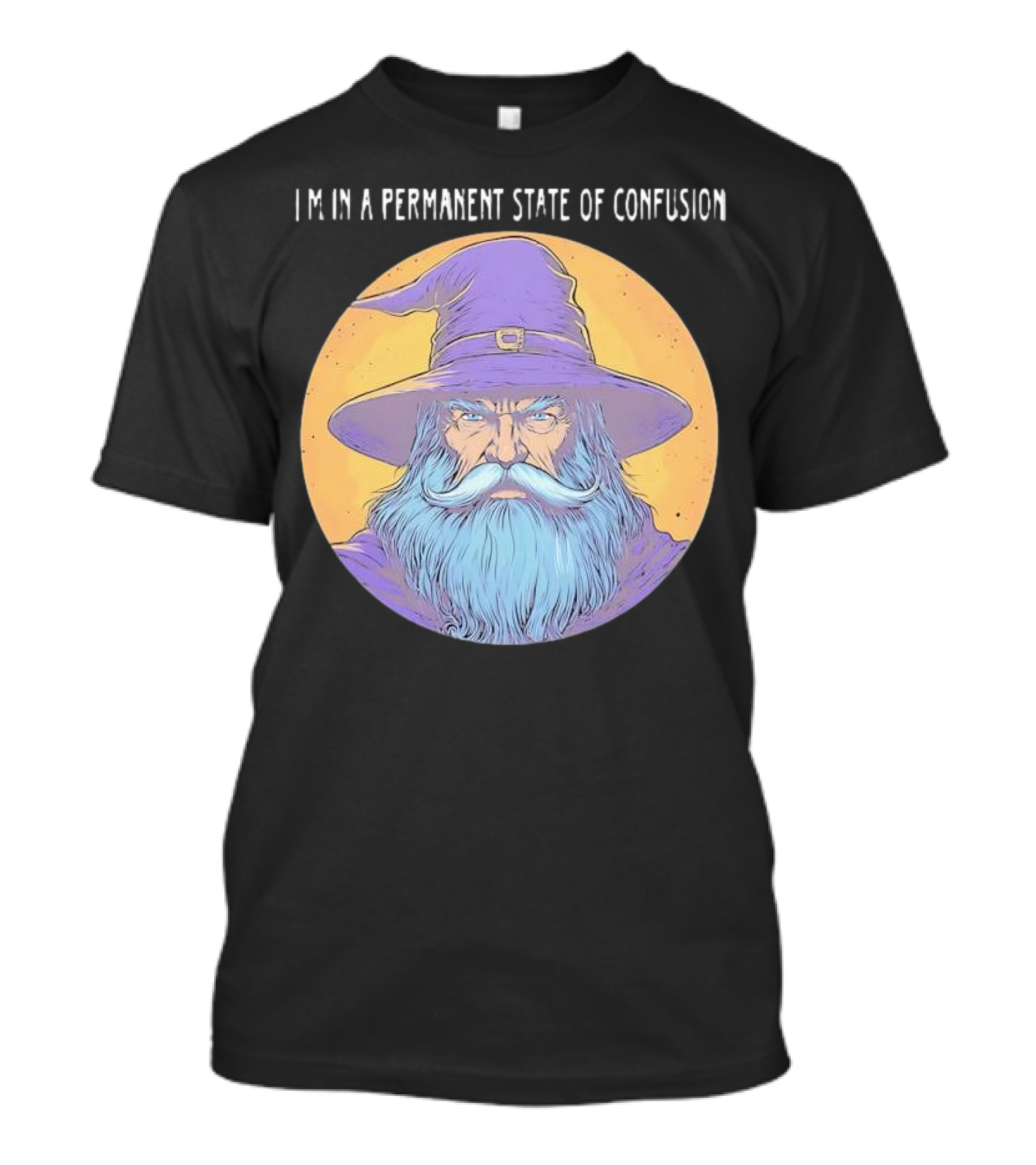 Wizard Magic I'm In A Permanent State Of Confusion Purple Hat Mystic Illustration T-Shirt