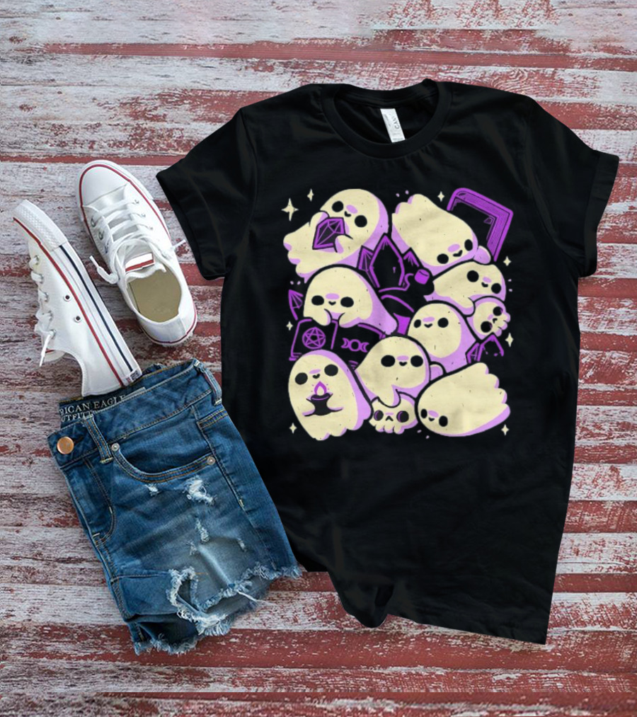 Xmorfina Spooky Cute Ghosts Witchcraft Pentagram Purple Aesthetic T-Shirt