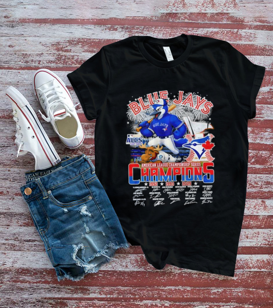 Blue Jays Champions 1992 1993 2025 American League Championship Series ALCS Mascot Signatures T-Shirt