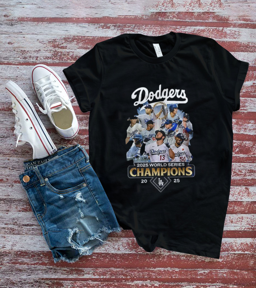 Dodgers 2025 World Series Champions Team Collage T-Shirt