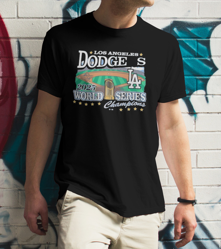 Los Angeles Dodgers 2025 World Series Champions LA Logo Stadium Imagery T-Shirt