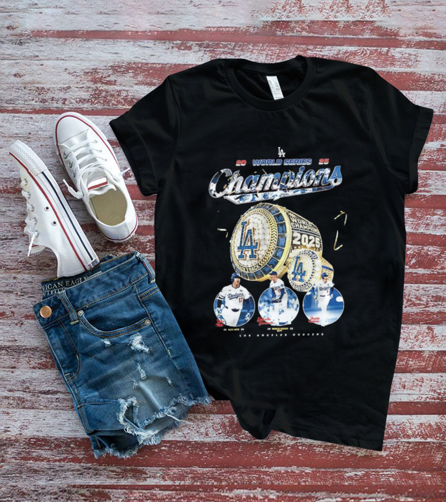 Los Angeles Dodgers 2025 World Series Champions Back 2 Back Ring Edition T-Shirt