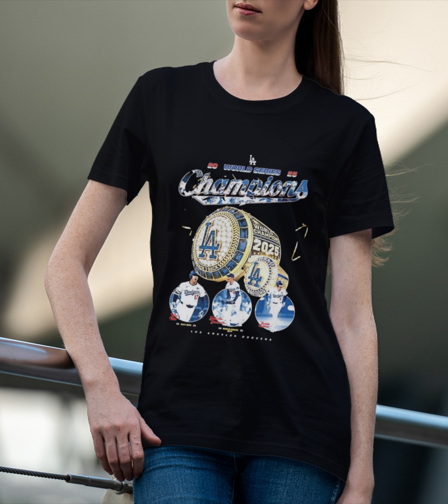 Los Angeles Dodgers 2025 World Series Champions Back 2 Back Ring Edition T-Shirt