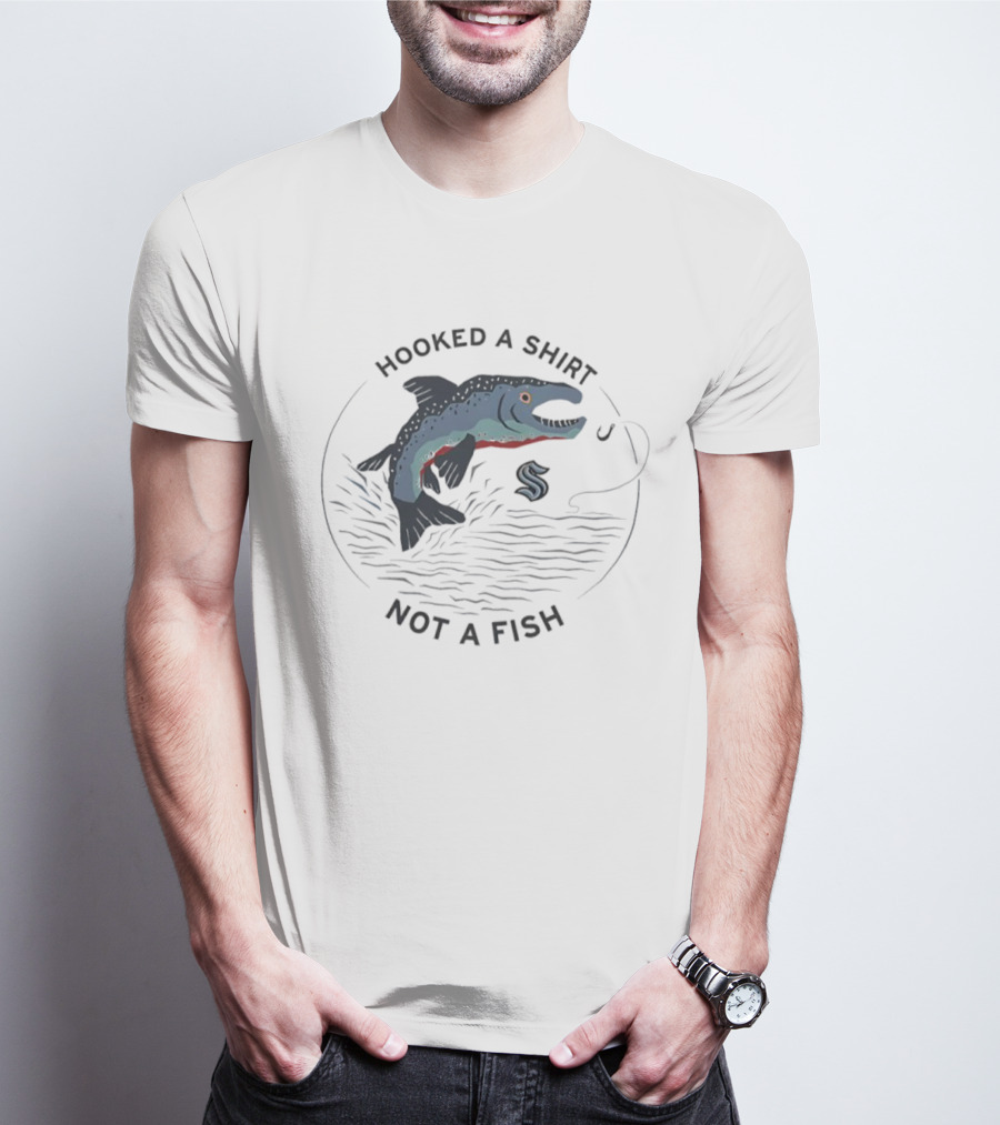 Hooked A Not A Fish Catchy Fishing Hook Design T-Shirt