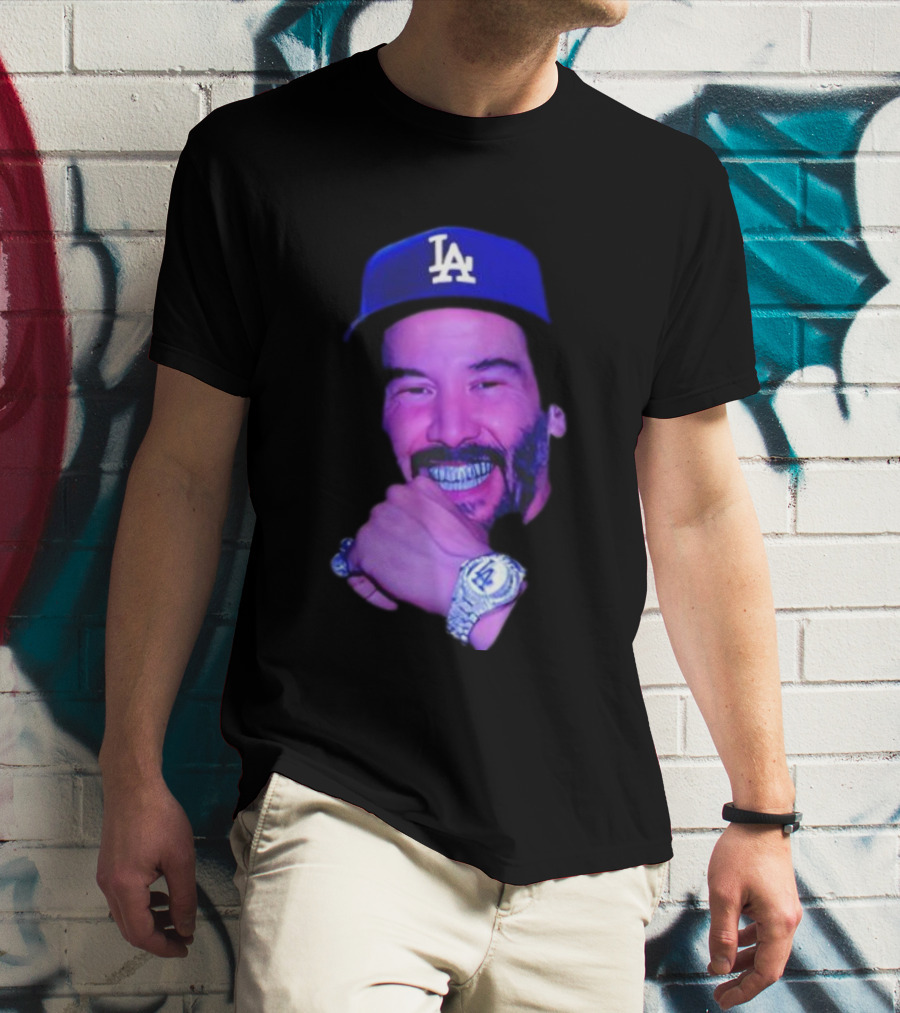 LA Dodgers Keanu Reeves Diamond Grill Bling T-Shirt