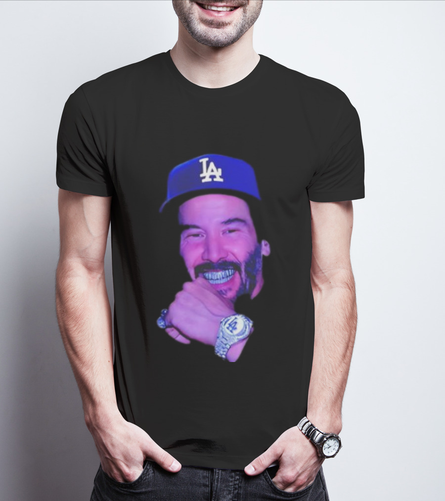 LA Dodgers Keanu Reeves Diamond Grill Bling T-Shirt