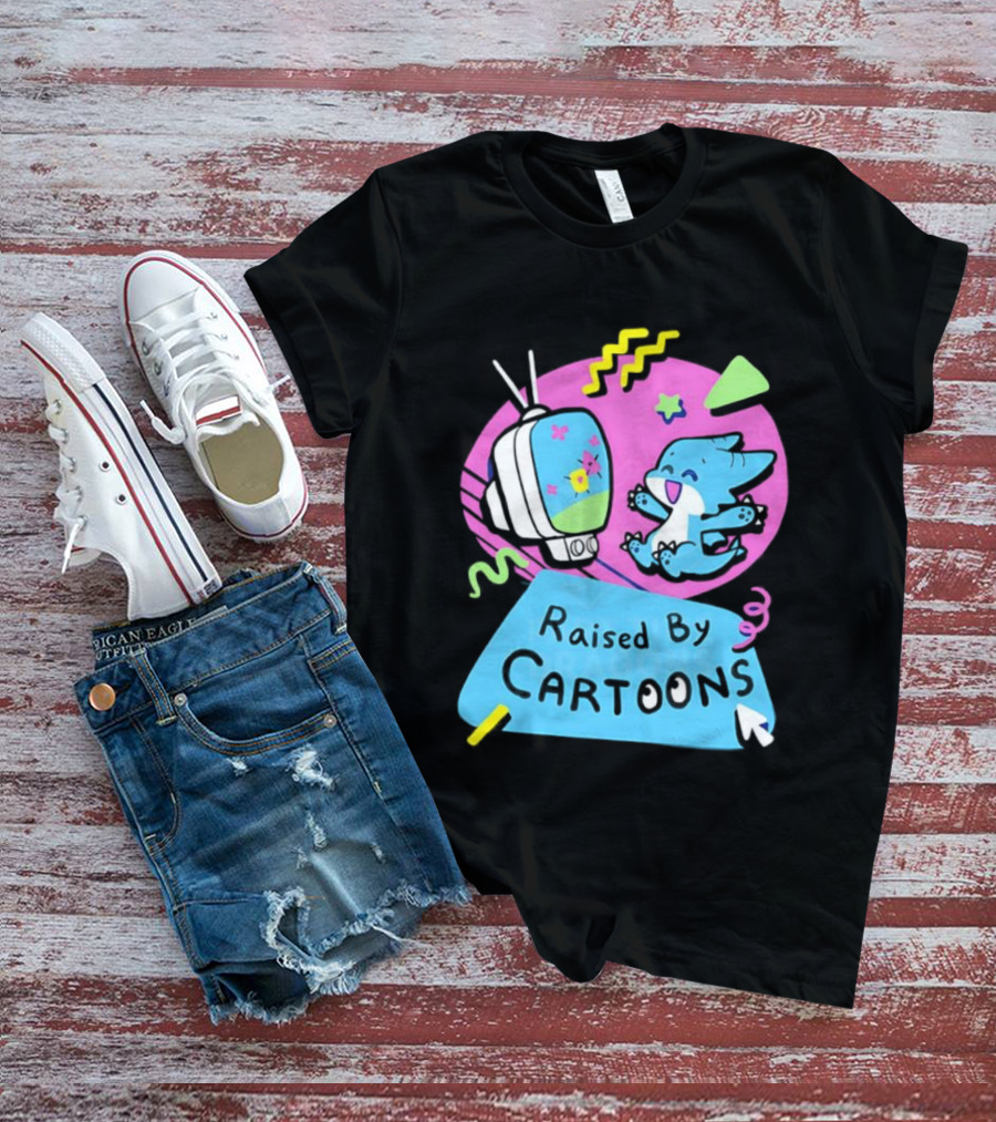 Raised By Cartoons Dragons Vibrant TV Retro Style T-Shirt