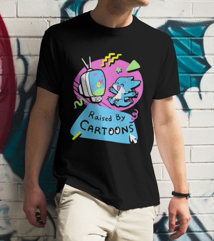 Raised By Cartoons Dragons Vibrant TV Retro Style T-Shirt