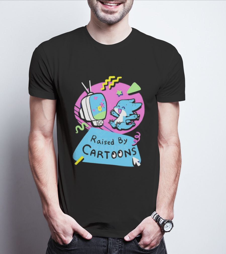 Raised By Cartoons Dragons Vibrant TV Retro Style T-Shirt