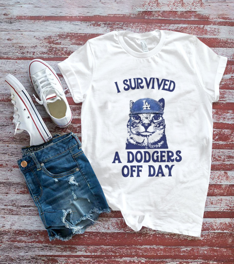 I Survived A Dodgers Off Day Cat Meme With Iconic Cap T-Shirt