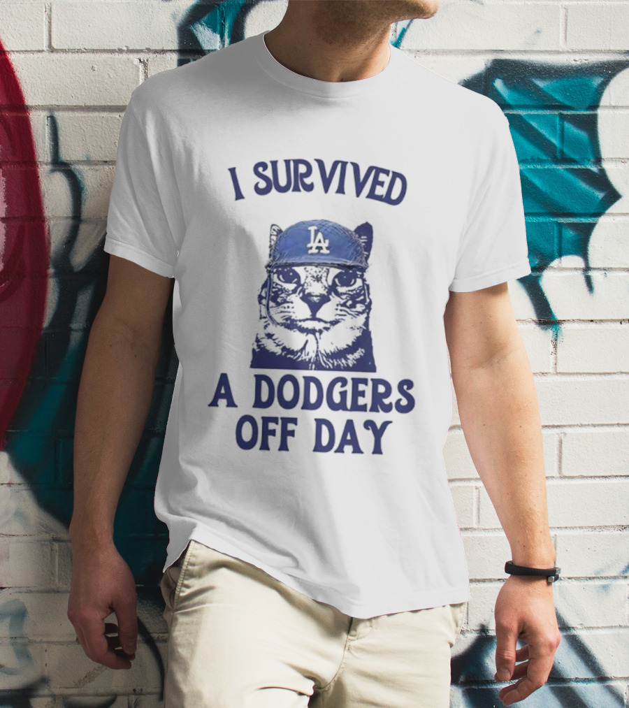 I Survived A Dodgers Off Day Cat Meme With Iconic Cap T-Shirt