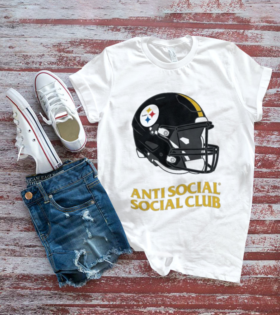 Anti Social Social Club Pittsburgh Steelers NFL Helmet Collaboration T-Shirt