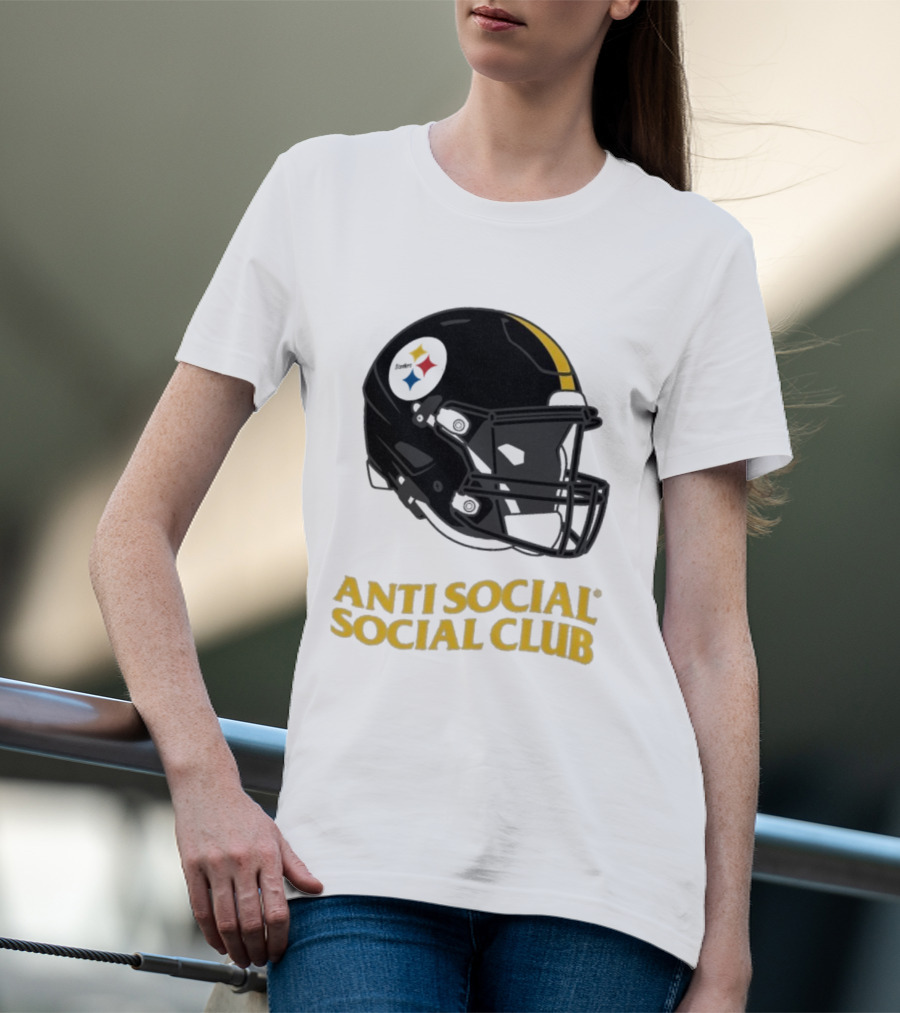 Anti Social Social Club Pittsburgh Steelers NFL Helmet Collaboration T-Shirt