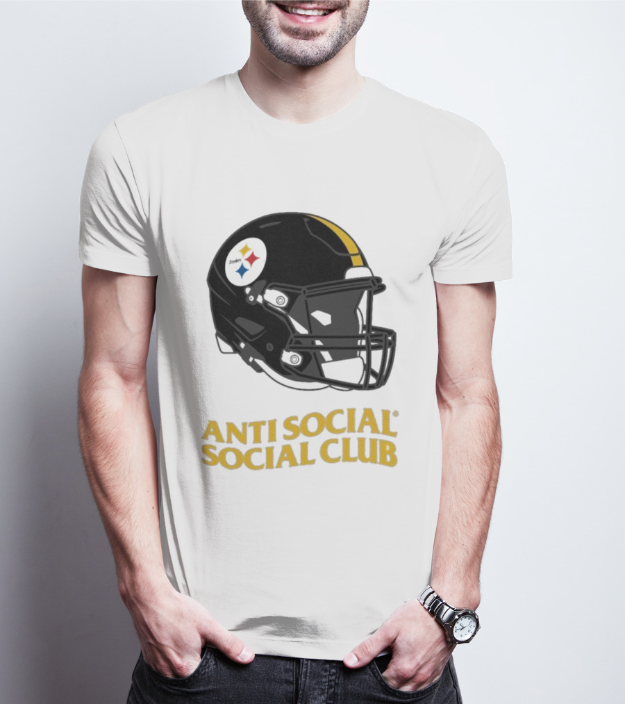 Anti Social Social Club Pittsburgh Steelers NFL Helmet Collaboration T-Shirt