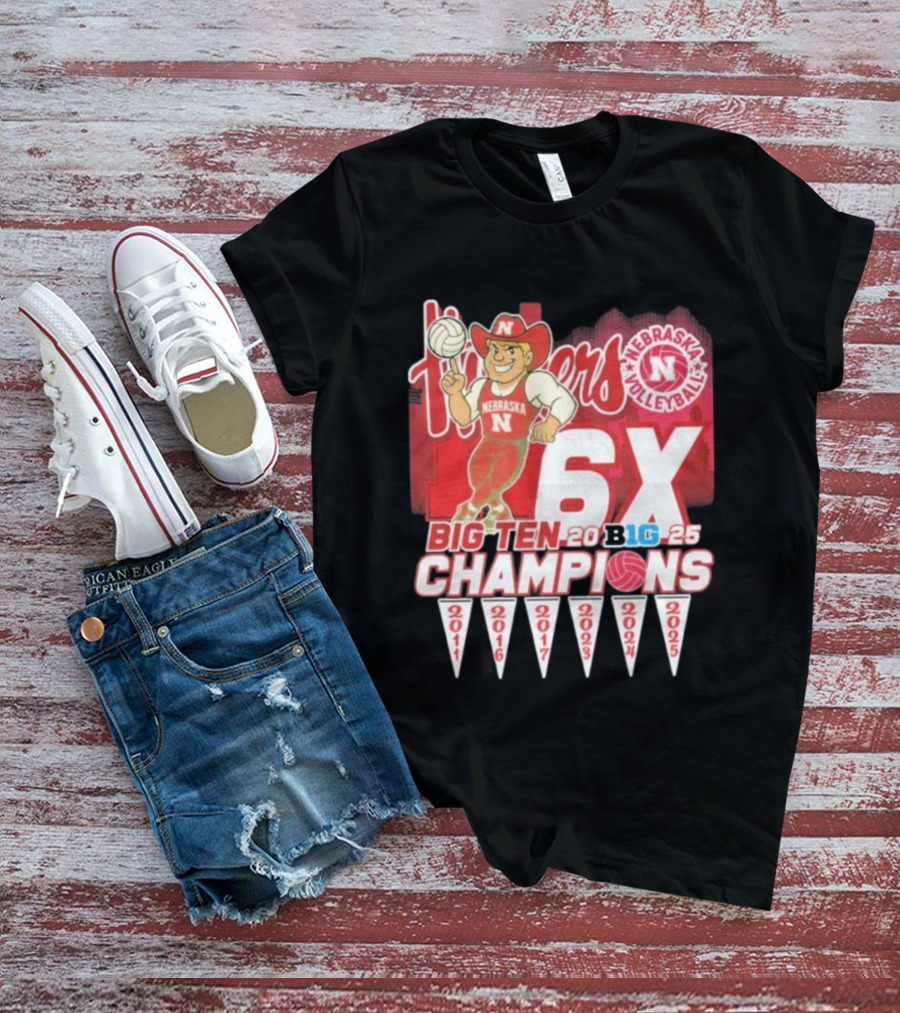 Nebraska Volleyball Big Ten Champions 2025 6X Cornhuskers Mascot T-Shirt