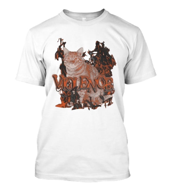 Violence Cat Flames Bold Typography Fiery Graphic T-Shirt