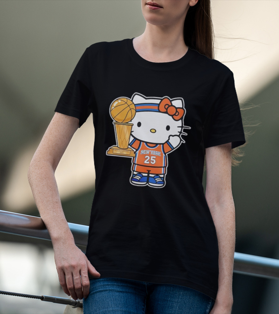 New York Knicks Kitty NBA Champions Trophy 2025 T-Shirt