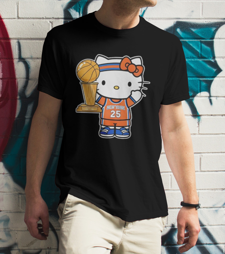 New York Knicks Kitty NBA Champions Trophy 2025 T-Shirt