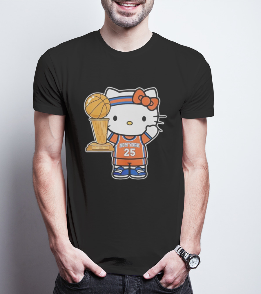 New York Knicks Kitty NBA Champions Trophy 2025 T-Shirt
