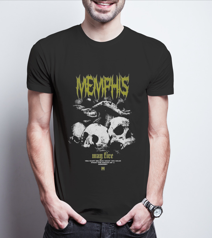 Memphis May Fire Yellow Text Skulls And Snake T-Shirt