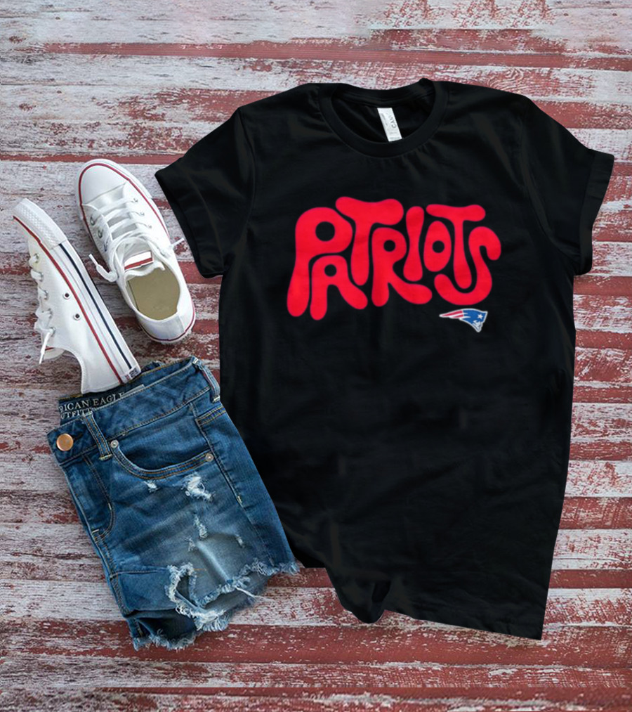 New England Patriots Stylized Flowing Red Retro Text With Iconic Team T-Shirt