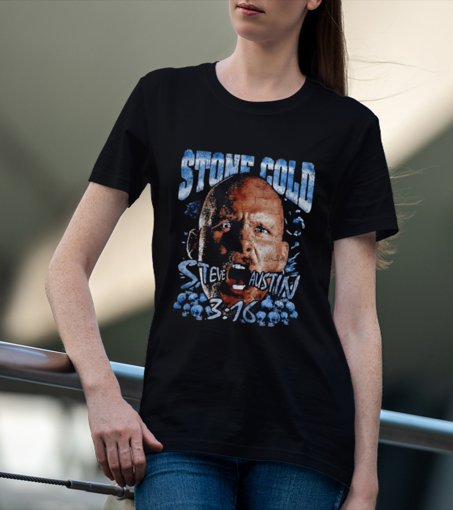 Stone Cold Steve Austin 3 16 Ice Blue Cracked Effect T-Shirt