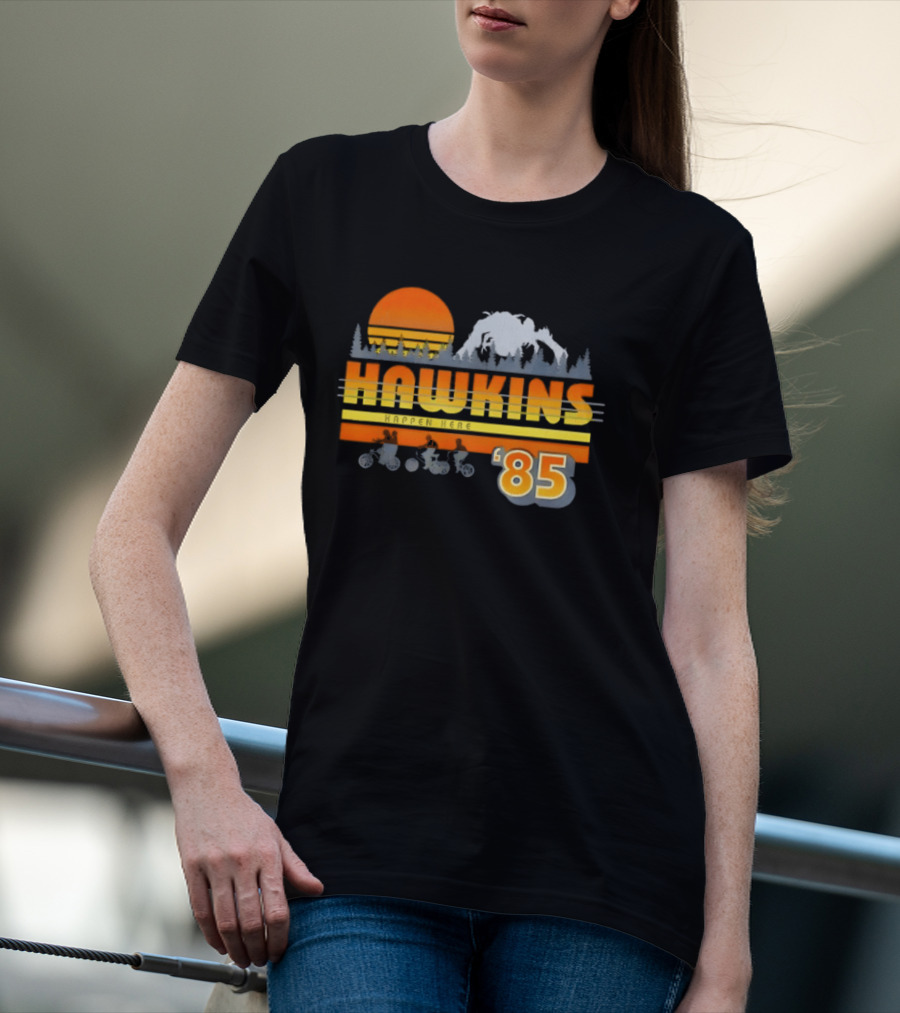 Hawkins Bikers Sunset Adventure Stranger Things 85 Demogorgon Forest T-Shirt