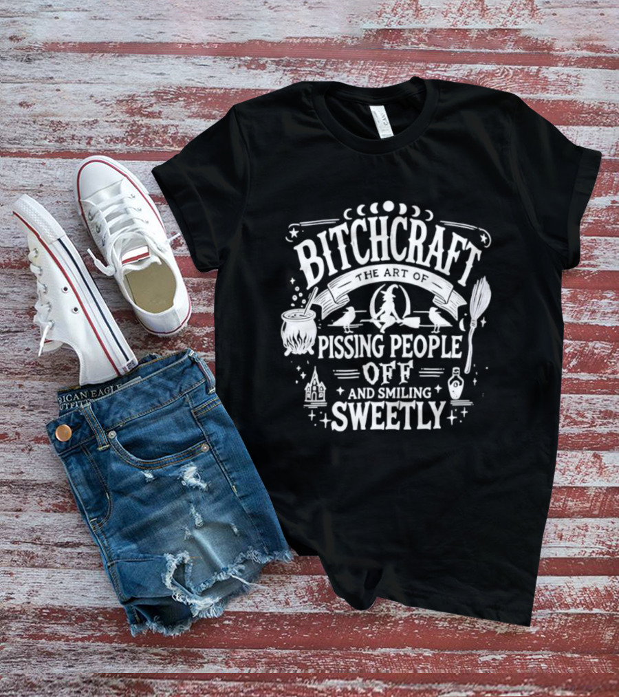 Bitchcraft Pissing People Off Smiling Sweetly Witches Cauldron Potion Moon Phases T-Shirt
