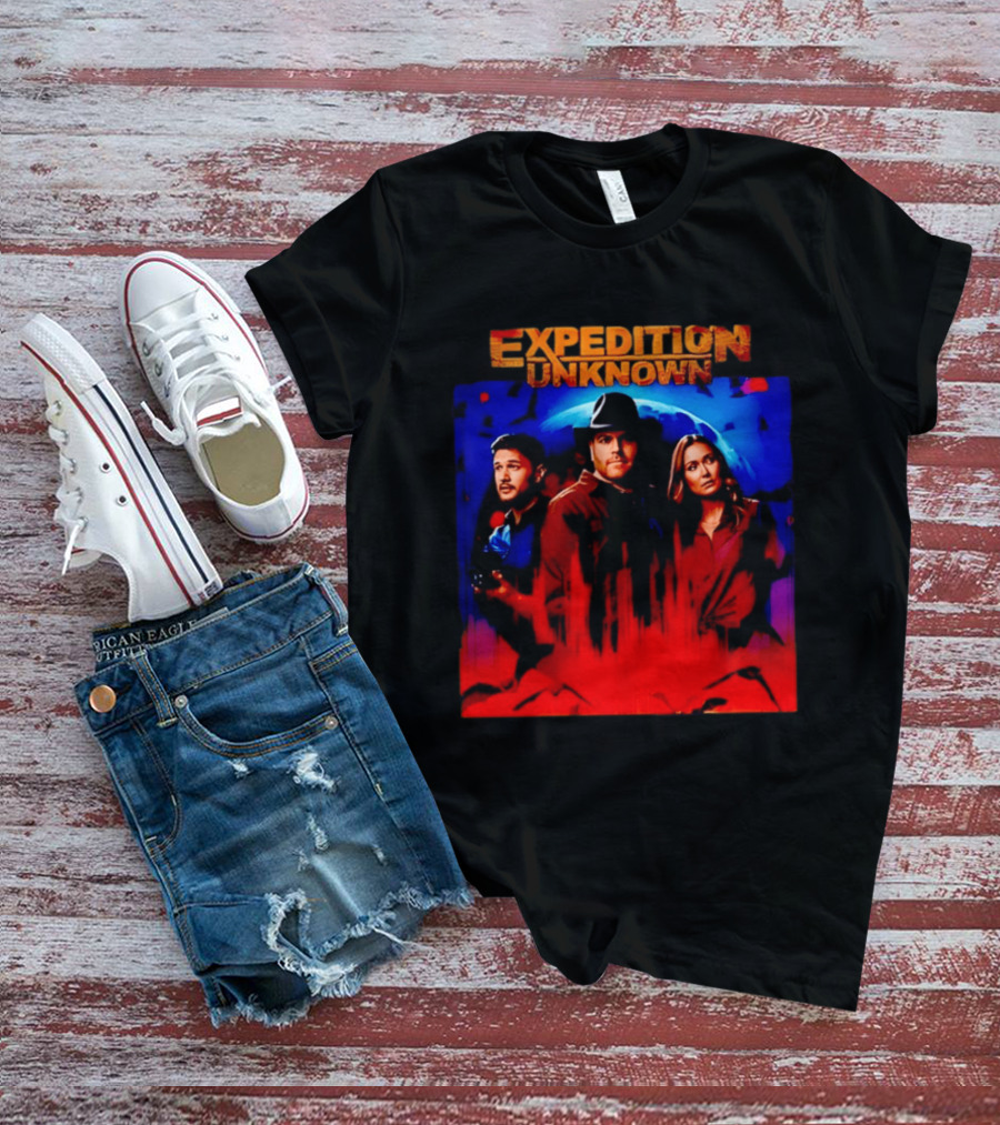 Expedition Unknown Cast In Bold Red And Blue Adventure T-Shirt