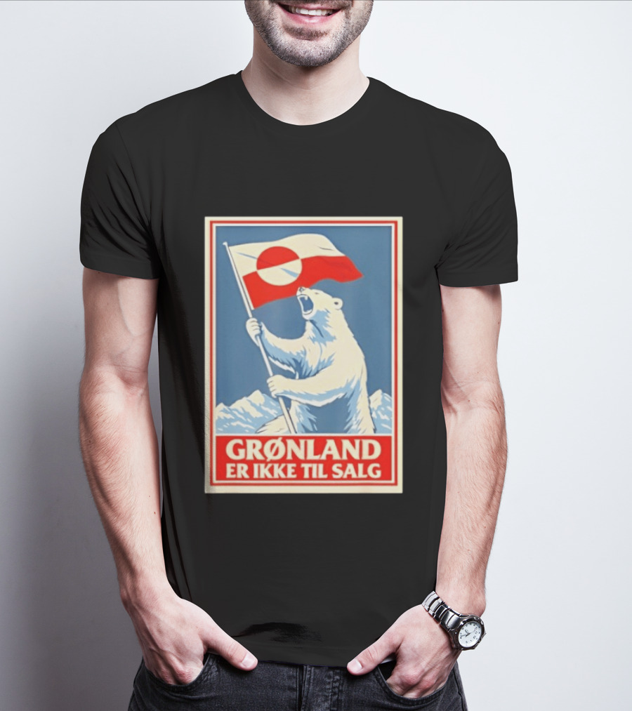 Grønland Er Ikke Til Salg Polar Bear Holding Greenland Flag T-Shirt