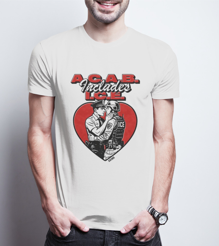 ACAB Includes ICE Anti Police Heart Shape Red And Black T-Shirt