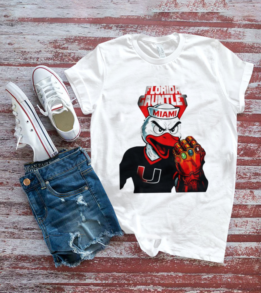 Miami Hurricanes Florida Gauntlet Mascot Iron Glove Infinity Stones T-Shirt