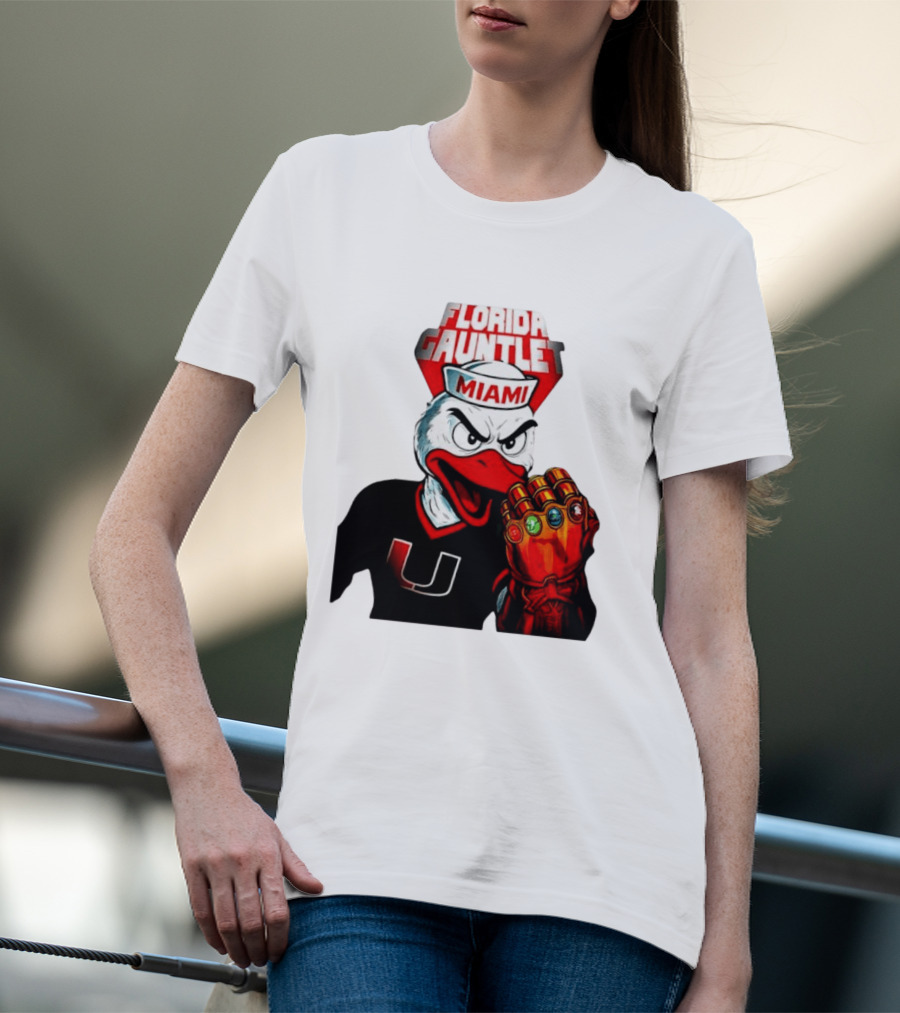 Miami Hurricanes Florida Gauntlet Mascot Iron Glove Infinity Stones T-Shirt