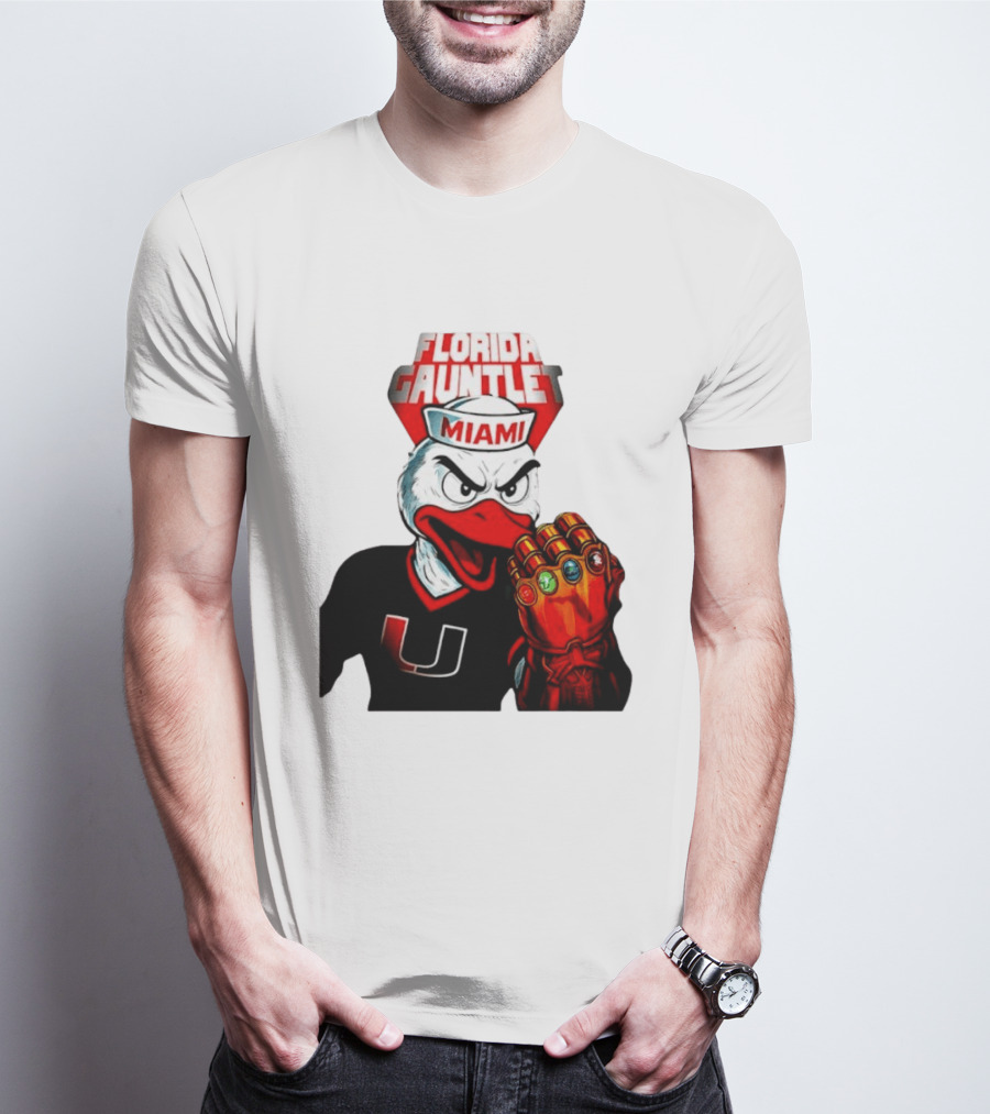 Miami Hurricanes Florida Gauntlet Mascot Iron Glove Infinity Stones T-Shirt