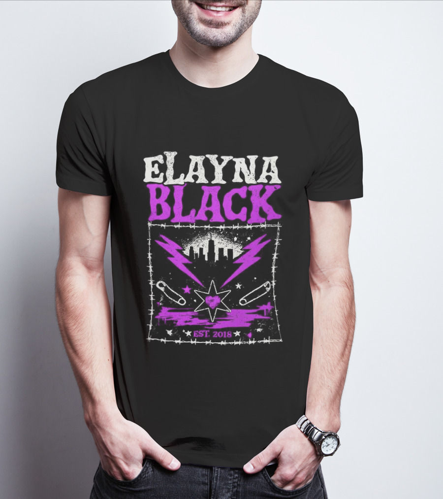 Elayna Black WWE 2018 City Skyline Barbed Wire Pin Frame T-Shirt