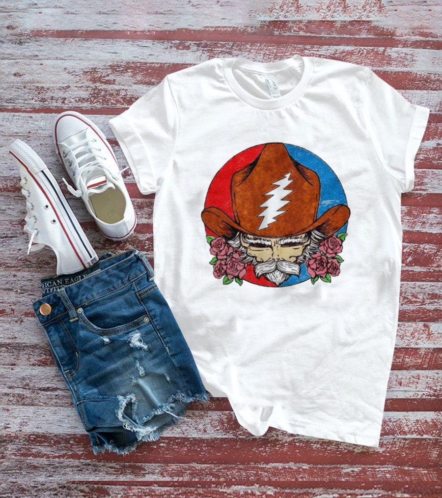 Bob Weir Cowboy Hat Grateful Dead Stealie Roses T-Shirt