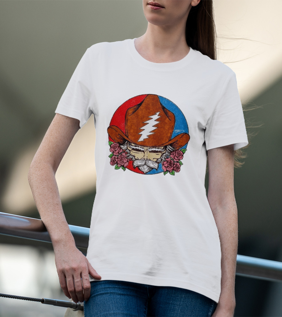 Bob Weir Cowboy Hat Grateful Dead Stealie Roses T-Shirt