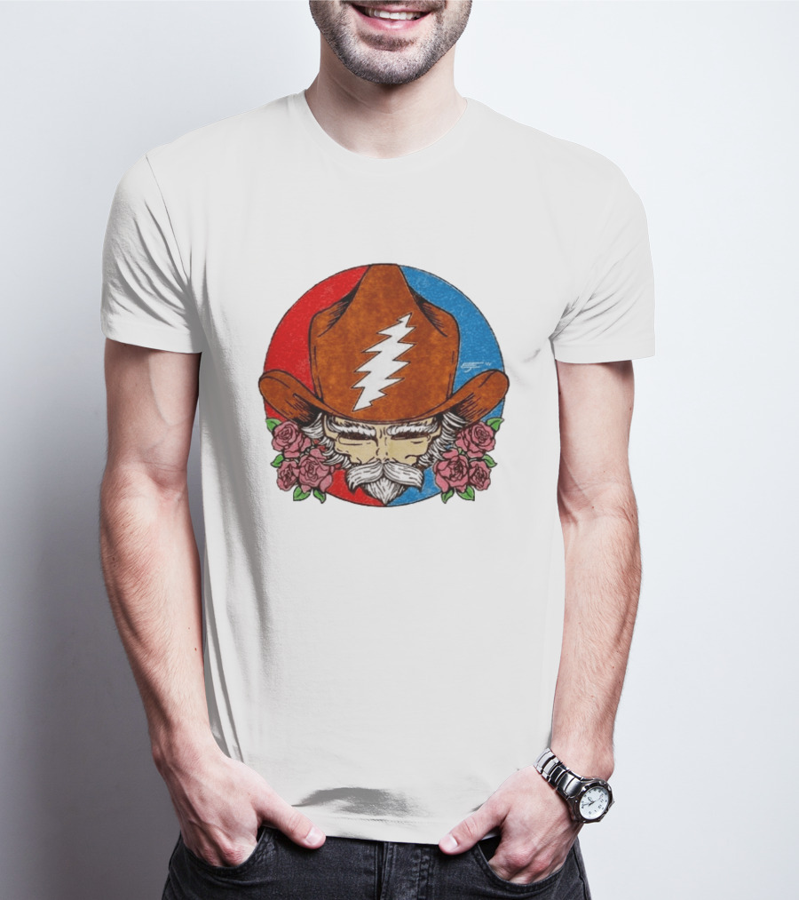Bob Weir Cowboy Hat Grateful Dead Stealie Roses T-Shirt