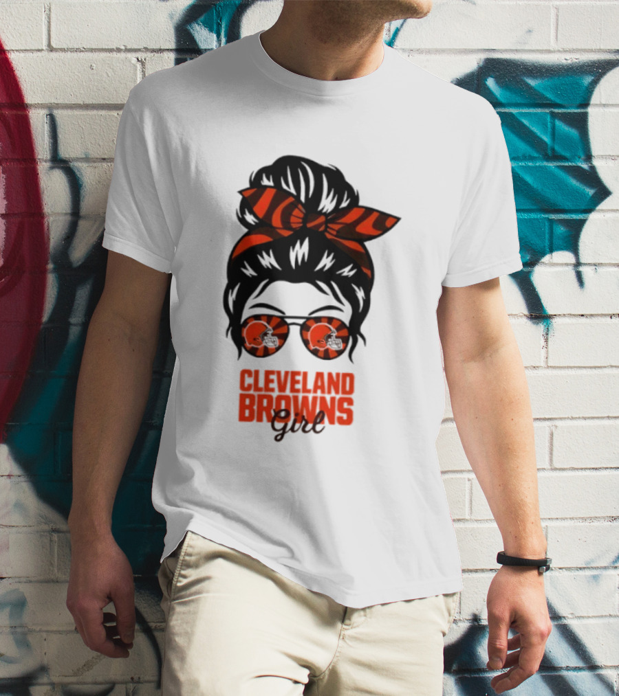 Cleveland Browns Fan Messy Bun Sunglasses T-Shirt